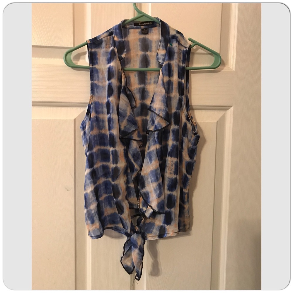 💘HeartSoul Slvless TieDye Ruffle Tie Waist Blouse